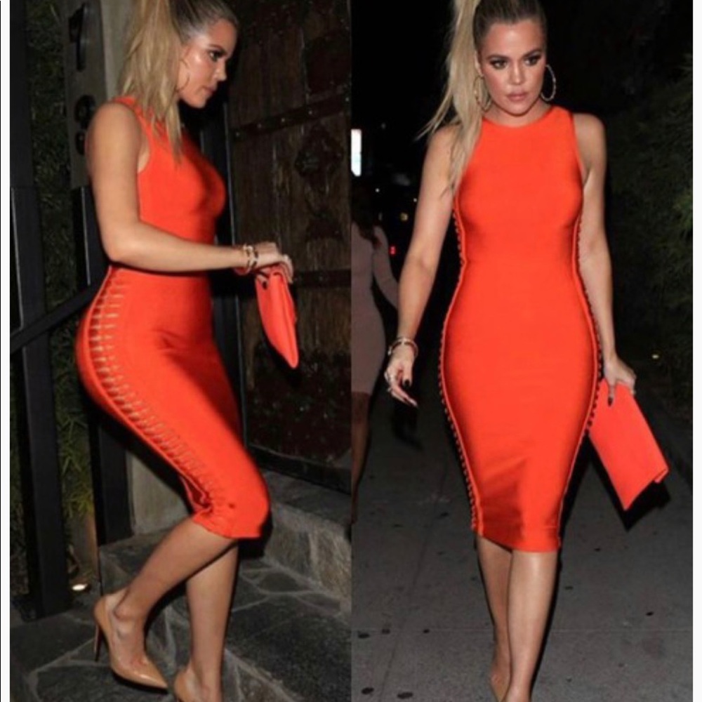 Orange open side bandage dress